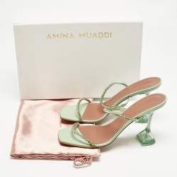 Pre Owned Amina Muaddi Mint Green PVC Crystal Embellished Gilda Slide Sandals Size 41