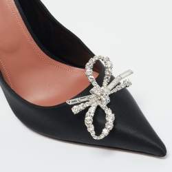 Pre Owned Amina Muaddi Black Satin Crystal Embellished Rosie Pumps Size 41
