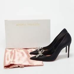 Pre Owned Amina Muaddi Black Satin Crystal Embellished Rosie Pumps Size 41