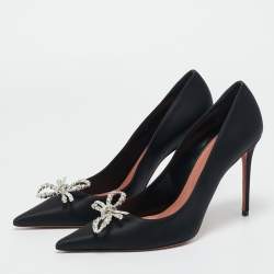 Pre Owned Amina Muaddi Black Satin Crystal Embellished Rosie Pumps Size 41