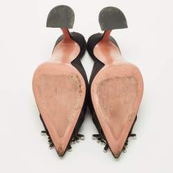 Pre Owned Amina Muaddi Black Satin Begum Mules Size 39