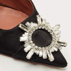 Pre Owned Amina Muaddi Black Satin Begum Mules Size 39