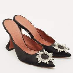 Pre Owned Amina Muaddi Black Satin Begum Mules Size 39