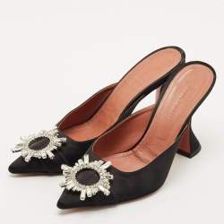 Pre Owned Amina Muaddi Black Satin Begum Mules Size 39