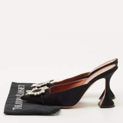 Pre Owned Amina Muaddi Black Satin Begum Mules Size 39