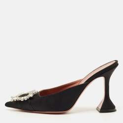 Pre Owned Amina Muaddi Black Satin Begum Mules Size 39