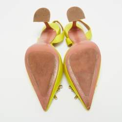 Pre Owned Amina Muaddi Yellow Satin Begum Slingback Pumps Size 40