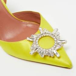 Pre Owned Amina Muaddi Yellow Satin Begum Slingback Pumps Size 40