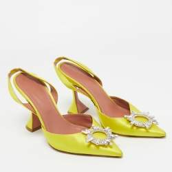 Pre Owned Amina Muaddi Yellow Satin Begum Slingback Pumps Size 40
