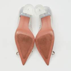Pre Owned Amina Muaddi Transparent/Silver PVC and Leather Rosie Pointed Toe Pumps Size 39