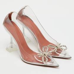 Pre Owned Amina Muaddi Transparent/Silver PVC and Leather Rosie Pointed Toe Pumps Size 39