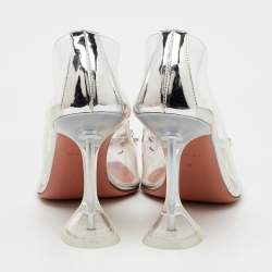 Pre Owned Amina Muaddi Transparent/Silver PVC and Leather Rosie Pointed Toe Pumps Size 39