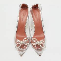 Pre Owned Amina Muaddi Transparent/Silver PVC and Leather Rosie Pointed Toe Pumps Size 39