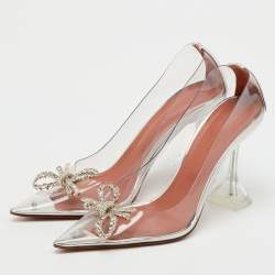 Pre Owned Amina Muaddi Transparent/Silver PVC and Leather Rosie Pointed Toe Pumps Size 39