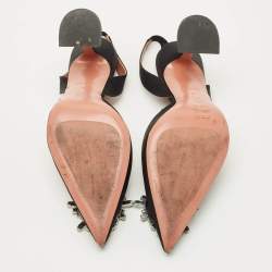 Pre Owned Amina Muaddi Black Satin Begum Slingback Pumps Size 39