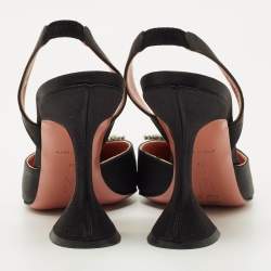 Pre Owned Amina Muaddi Black Satin Begum Slingback Pumps Size 39