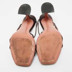 Pre Owned Amina Muaddi Dark Brown Satin Naima Slide Sandals Size 38