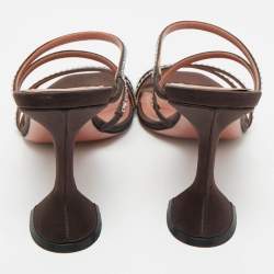 Pre Owned Amina Muaddi Dark Brown Satin Naima Slide Sandals Size 38