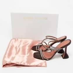 Pre Owned Amina Muaddi Dark Brown Satin Naima Slide Sandals Size 38