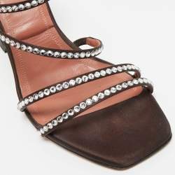 Pre Owned Amina Muaddi Dark Brown Satin Naima Slide Sandals Size 38