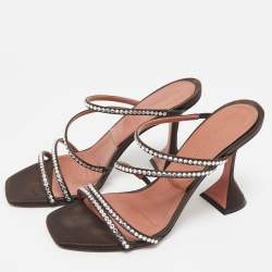 Pre Owned Amina Muaddi Dark Brown Satin Naima Slide Sandals Size 38