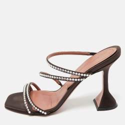 Pre Owned Amina Muaddi Dark Brown Satin Naima Slide Sandals Size 38