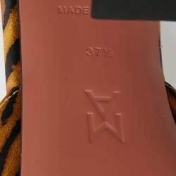 مملوكة مسبقًا Amina Muaddi Two Tone Leopard Print Satin lupita Slide Sandals Size 37.5