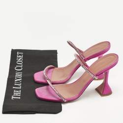 مملوكة مسبقًا Amina Muaddi Purple Crystal Embellished Satin Gilda Slide Sandals Size 38