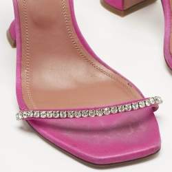 مملوكة مسبقًا Amina Muaddi Purple Crystal Embellished Satin Gilda Slide Sandals Size 38