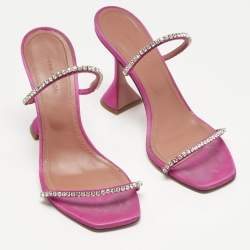 مملوكة مسبقًا Amina Muaddi Purple Crystal Embellished Satin Gilda Slide Sandals Size 38