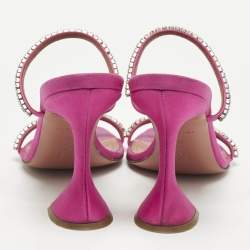 مملوكة مسبقًا Amina Muaddi Purple Crystal Embellished Satin Gilda Slide Sandals Size 38