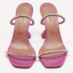 مملوكة مسبقًا Amina Muaddi Purple Crystal Embellished Satin Gilda Slide Sandals Size 38