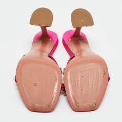Pre Owned Amina Muaddi Pink Satin Lily Slide Sandals Size 37.5