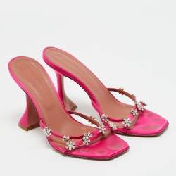 Pre Owned Amina Muaddi Pink Satin Lily Slide Sandals Size 37.5