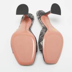 Pre Owned Amina Muaddi Two Tone Denim lupita Slide Sandals Size 37.5