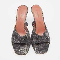 Pre Owned Amina Muaddi Two Tone Denim lupita Slide Sandals Size 37.5