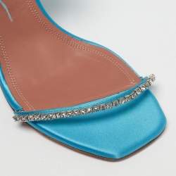 Pre Owned صندل سلايد كعب منخفض أمنة معادي أردواه ساتان أزرق وريش مقاس 39