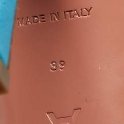 Pre Owned صندل سلايد كعب منخفض أمنة معادي أردواه ساتان أزرق وريش مقاس 39