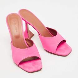 Pre Owned Amina Muaddi Neon Pink Suede Lupita Slide Sandals Size 38