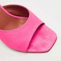 Pre Owned Amina Muaddi Neon Pink Suede Lupita Slide Sandals Size 38