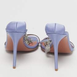 Pre Owned Amina Muaddi Purple Satin Crystal Embellished Giorgia Sandals Size 36.5
