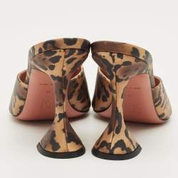 Pre Owned Amina Muaddi Black Leopard Print Satin lupita Slide Sandals Size 39