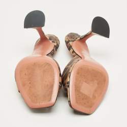 Pre Owned Amina Muaddi Black Leopard Print Satin lupita Slide Sandals Size 39