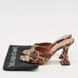 Pre Owned Amina Muaddi Black Leopard Print Satin lupita Slide Sandals Size 39