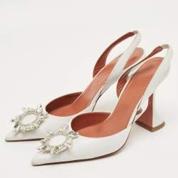 Pre Owned Amina Muaddi White Leather Begum Slingback Pumps Size 39