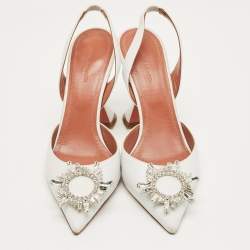 Pre Owned Amina Muaddi White Leather Begum Slingback Pumps Size 39