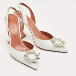 Pre Owned Amina Muaddi White Leather Begum Slingback Pumps Size 39