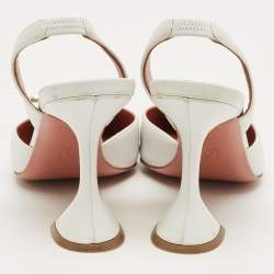 Pre Owned Amina Muaddi White Leather Begum Slingback Pumps Size 39