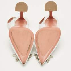 Pre Owned Amina Muaddi White Leather Begum Slingback Pumps Size 39