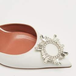 Pre Owned Amina Muaddi White Leather Begum Slingback Pumps Size 39